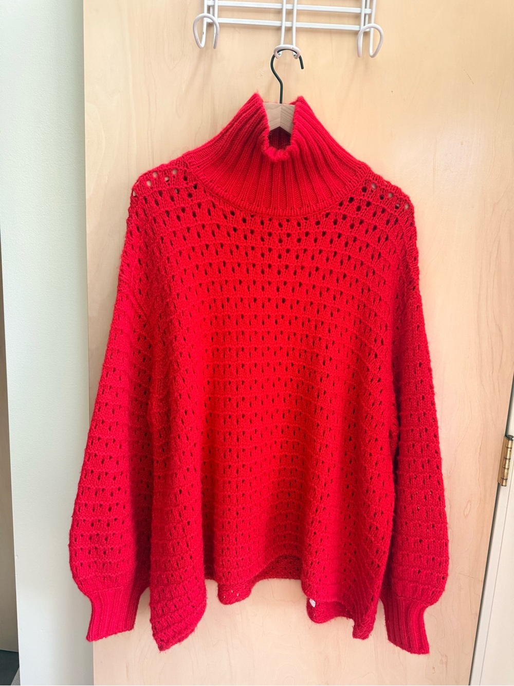 For Love & Lemons Red Turtleneck Open-Knit Women's Sweater